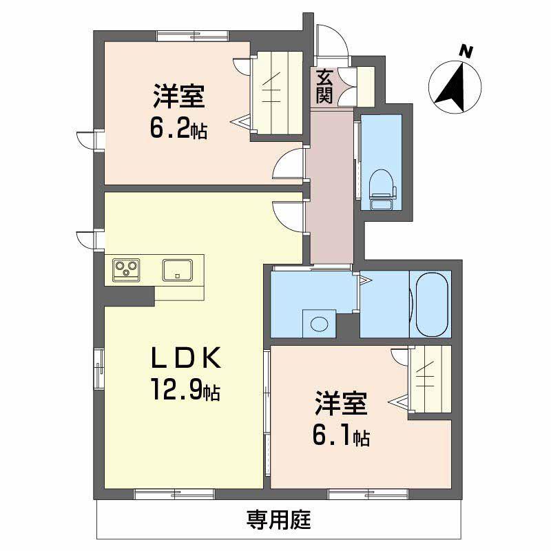 ショーンはなみずきB棟(2LDK/1階)の間取り写真