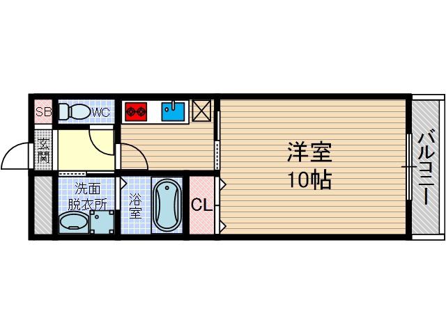 アンプルールクラージュ ウエスト ヒルズ(1K/2階)の間取り写真