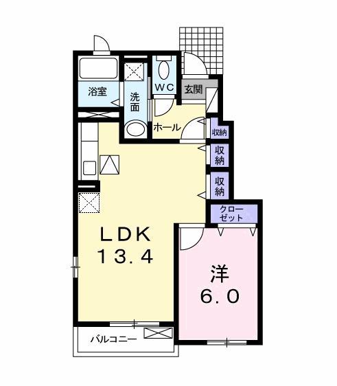 イーハトーヴB(1LDK/1階)の間取り写真
