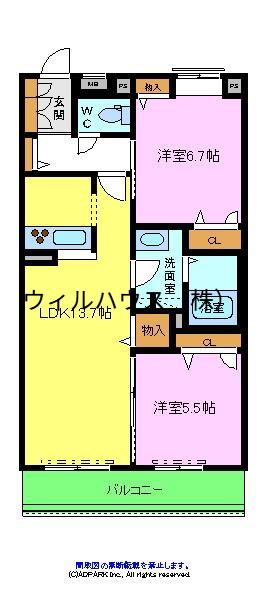 ECRARGE三国ヶ丘(2LDK/1階)の間取り写真