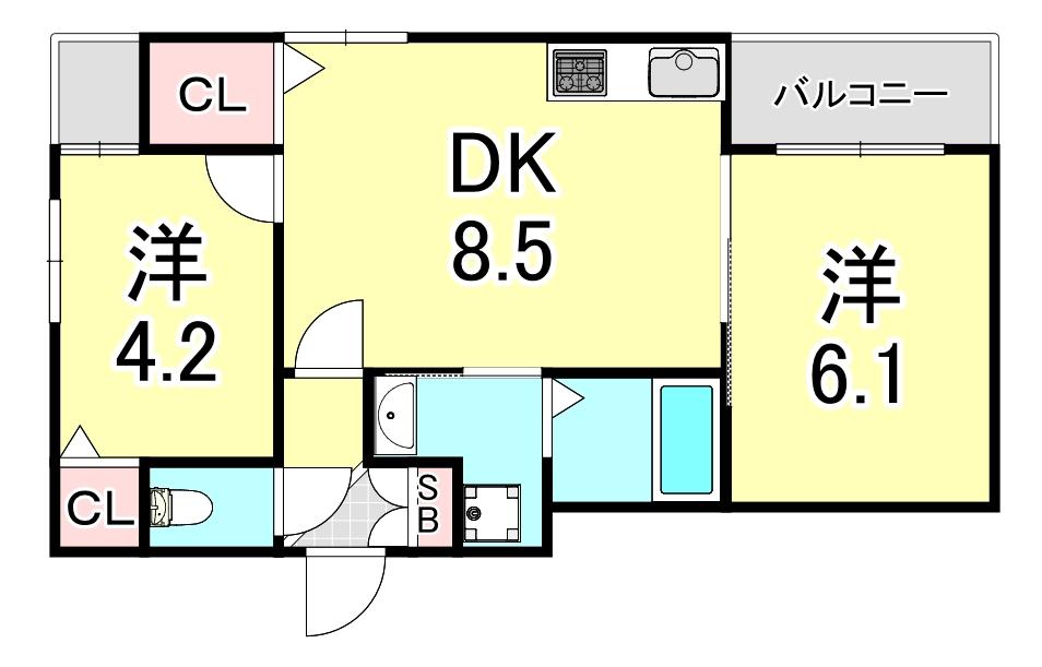 THE RESIDENCE 大庄西町(2DK/2階)の間取り写真