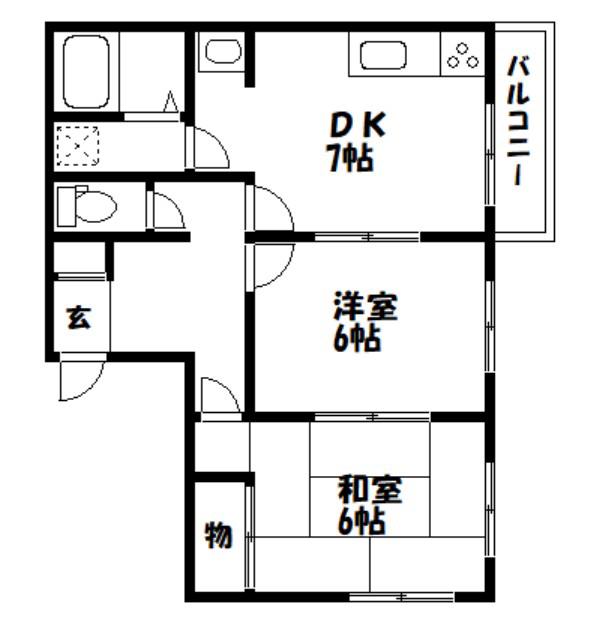 ボヌール奈良津(2DK/2階)の間取り写真