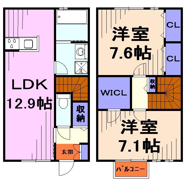 アムール ドゥー(2LDK/1階)の間取り写真