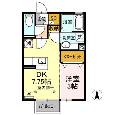 ソアビータ(1DK/2階)の間取り写真
