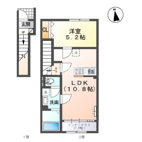 コンフォート(1LDK/2階)の間取り写真