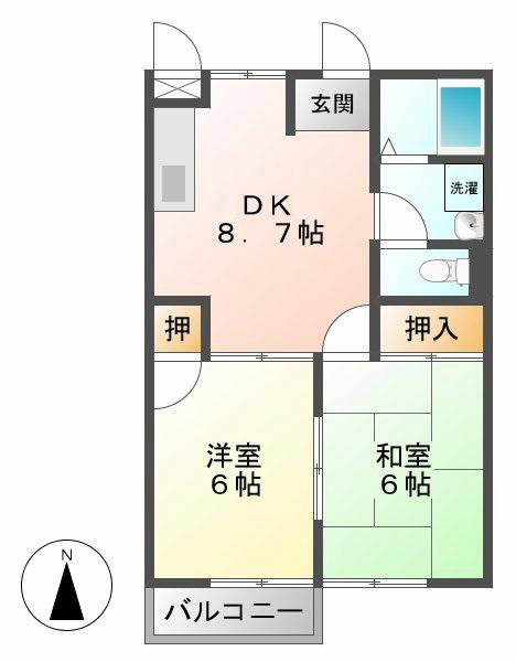 KS HOUSE A・B・C(2DK/2階)の間取り写真