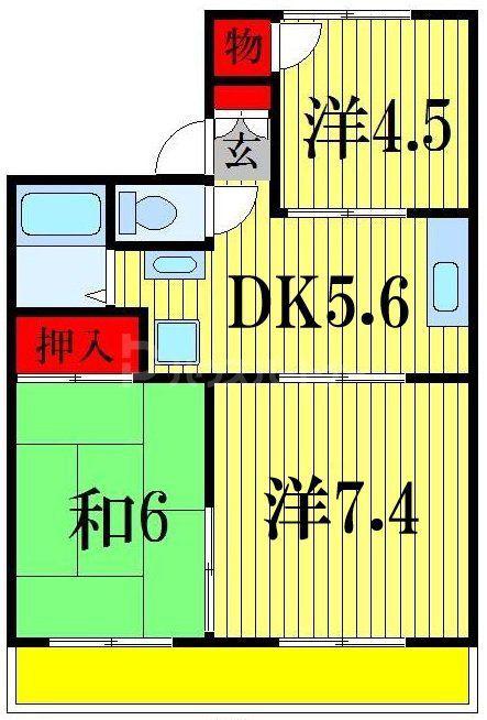 コーポサングリーン(3DK/2階)の間取り写真