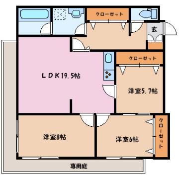 ビュー・パレ布瀬(3LDK/1階)の間取り写真