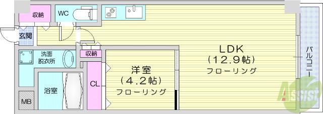 アークデュオ仙台宮町(1LDK/5階)の間取り写真