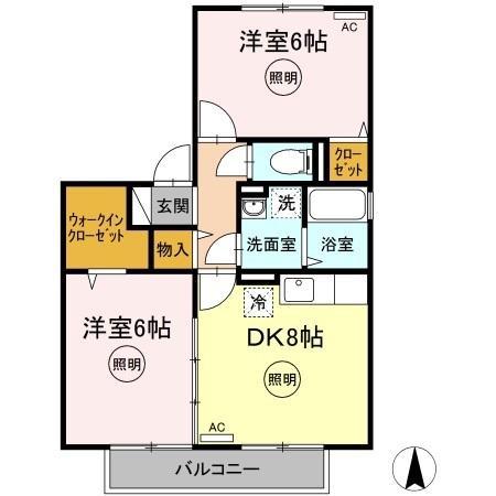 シュガーコート(2LDK/2階)の間取り写真