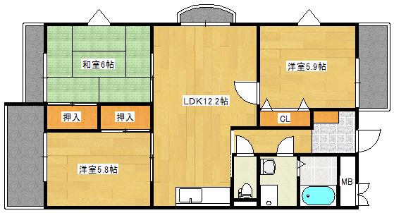 グリーンゼファー(3LDK/1階)の間取り写真