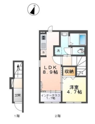 ブルーム テラス(1LDK/2階)の間取り写真