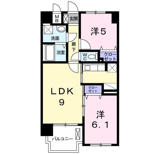 グランデスカイ空港南(2LDK/9階)の間取り写真