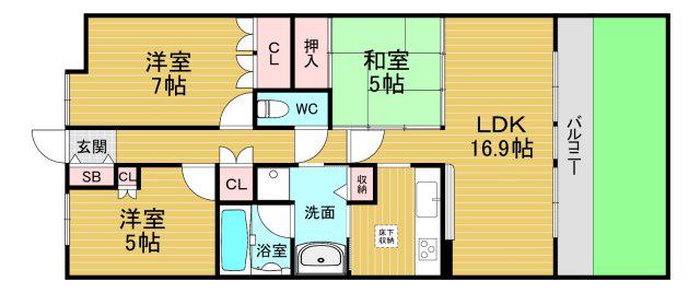 ローレルスクエアあやめ池(3LDK/2階)の間取り写真