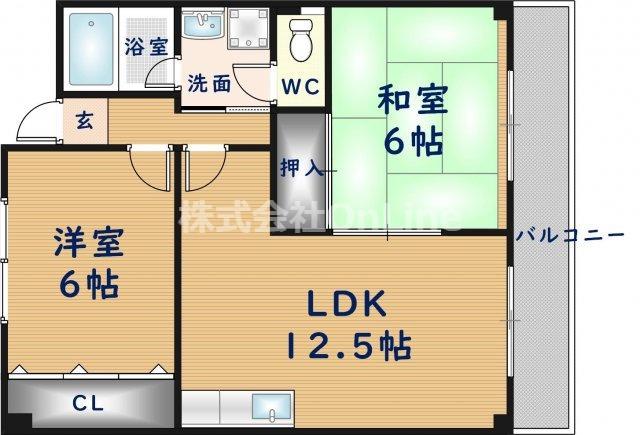 ロイヤルヴィラ東大阪(2LDK/2階)の間取り写真