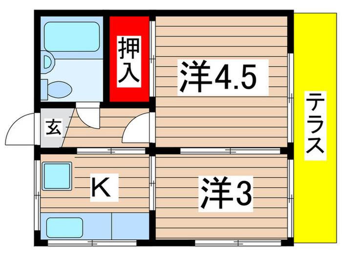 ガーデンハイツB棟(2K/1階)の間取り写真