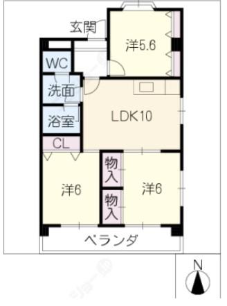 春日井パークビルIII(3LDK/3階)の間取り写真