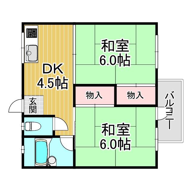 青葉ハイツ(2DK/2階)の間取り写真