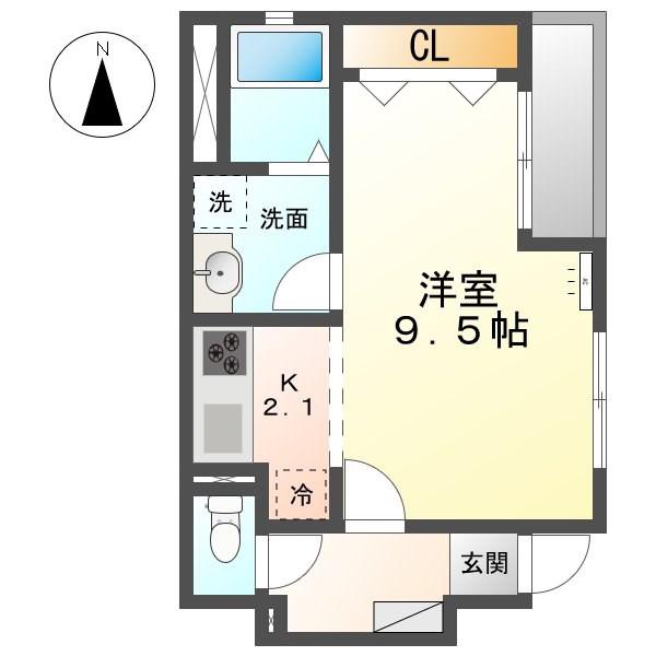 COMODO大坪(1K/1階)の間取り写真