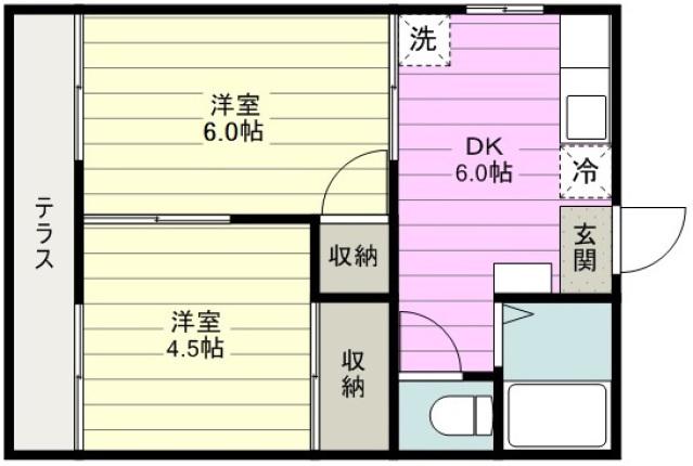 みずほ台ハイツ(2DK/1階)の間取り写真