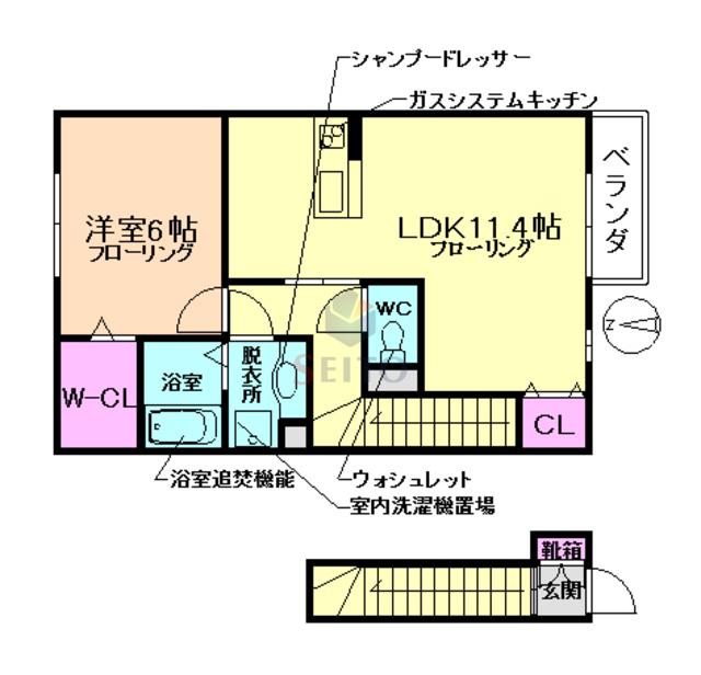 カーサオブローゼ(1LDK/2階)の間取り写真