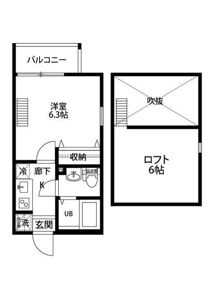 サザンフロント六町(1K/3階)の間取り写真