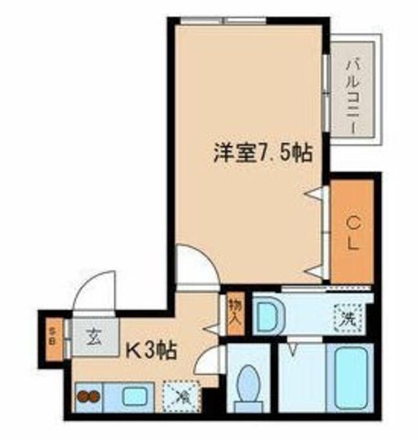 メゾンボヌール東が丘(1K/2階)の間取り写真