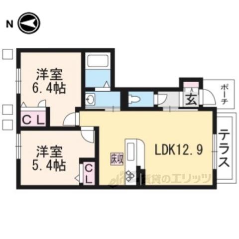 カーサレジオA棟(2LDK/1階)の間取り写真