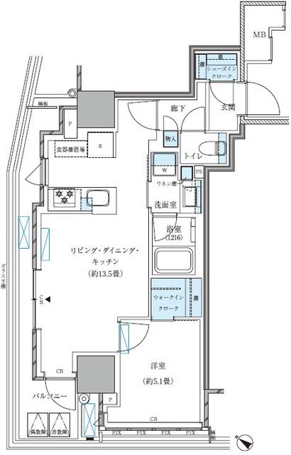 パークアクシス五反田スカイタワー(1LDK/7階)の間取り写真
