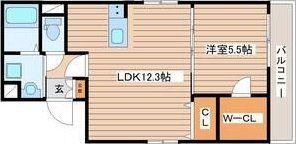 BLESSED LIFE花京院(1LDK/2階)の間取り写真