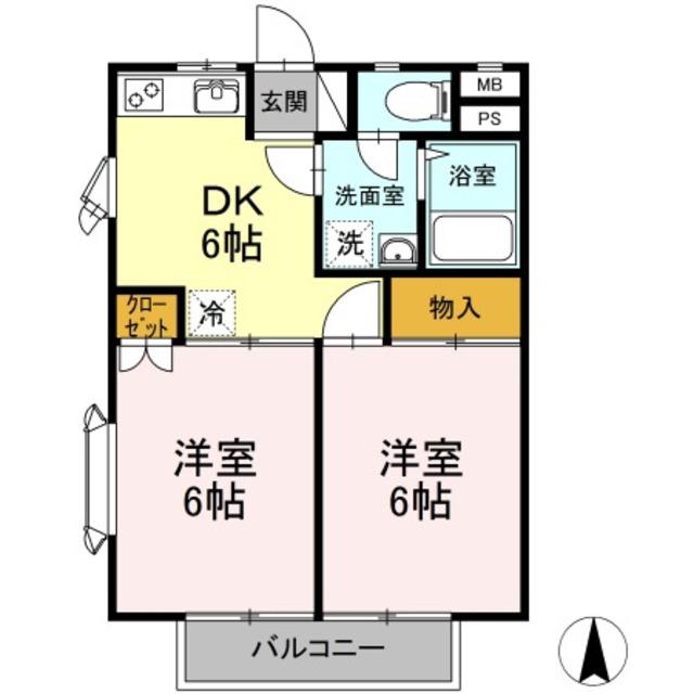 メイプルハイツ(2DK/2階)の間取り写真