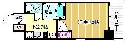 ラナップスクエア東天満(1K/2階)の間取り写真