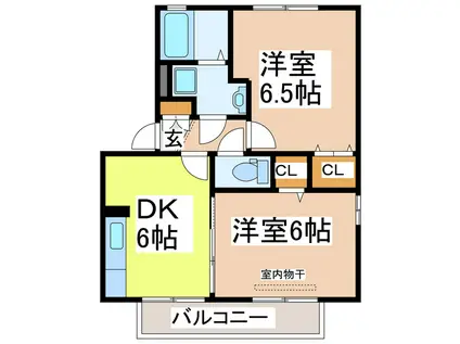 フルール・プリムヴェール C棟(2DK/1階)の間取り写真