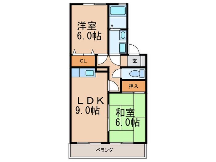 ラベンダーヴィラA(2LDK/1階)の間取り写真