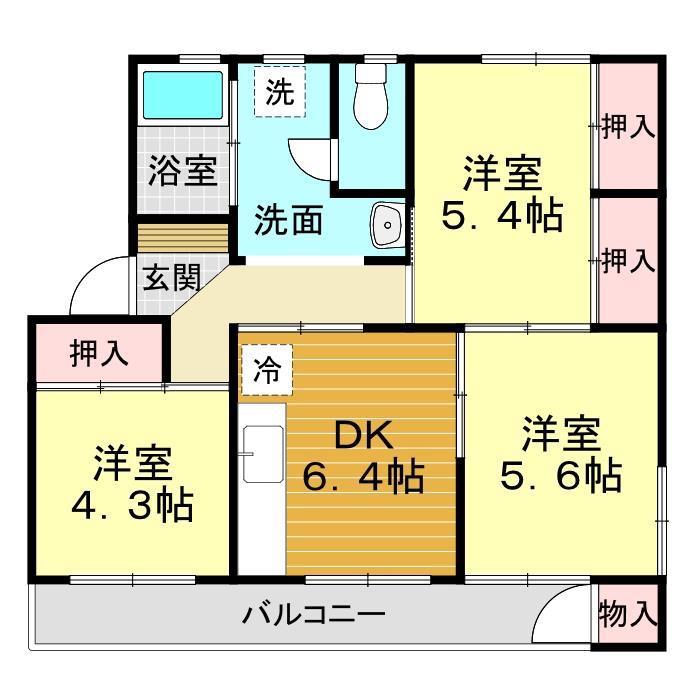 宮野住アパート(3DK/3階)の間取り写真