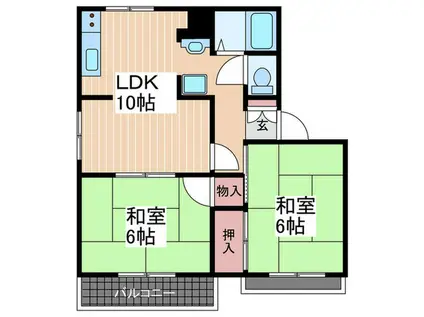 コーポ梶山(2LDK/2階)の間取り写真