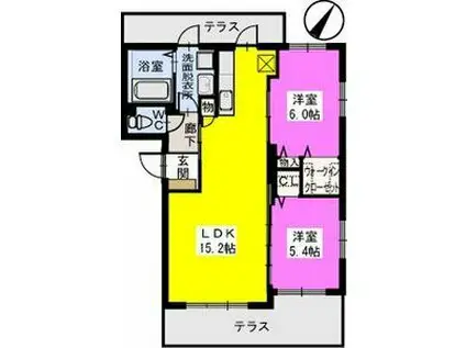 エレガンテ京ノ尾(2LDK/1階)の間取り写真