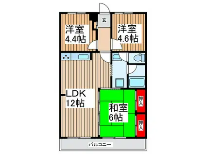 ユーコート南与野(3LDK/5階)の間取り写真