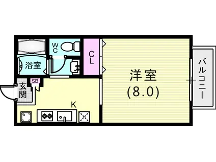 グラシア山本通(1K/2階)の間取り写真