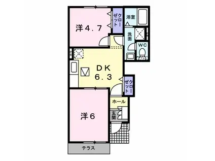 サニーメゾンST B(2DK/1階)の間取り写真