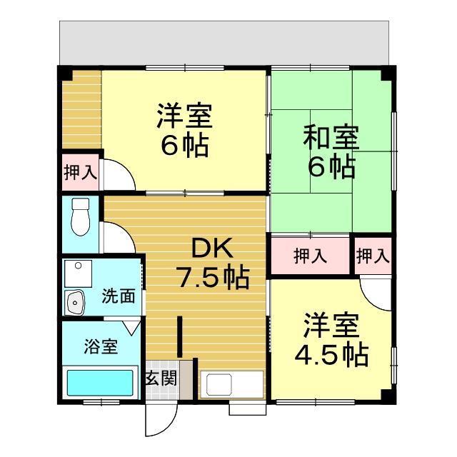メゾンゆたか(3DK/1階)の間取り写真