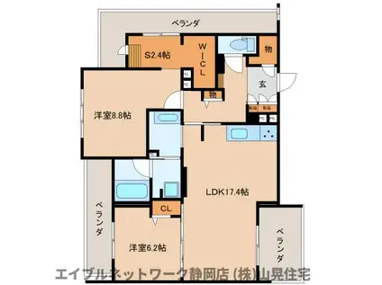 シャーメゾンステージ ヴィラ(2SLDK/2階)の間取り写真