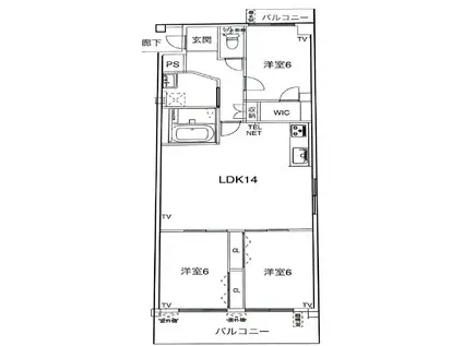 シャトールポート(3LDK/2階)の間取り写真