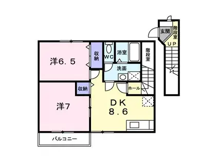 ハーモニーハイツ横井(2DK/2階)の間取り写真
