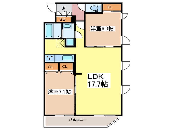 メゾン・メルヴェイユ(2LDK/5階)の間取り写真