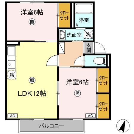 プレジール大和I(2LDK/2階)の間取り写真