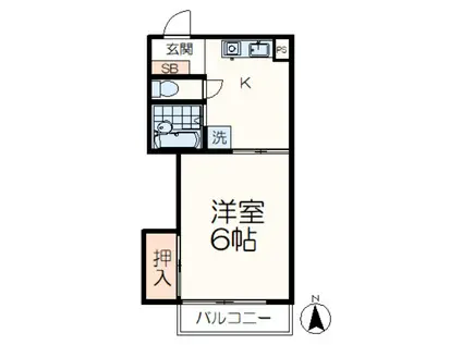 京王相模原線 京王堀之内駅 徒歩12分 3階建 築38年(1DK/1階)の間取り写真