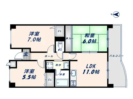 地下鉄千日前線 北巽駅 徒歩3分 10階建 築28年(3LDK/8階)の間取り写真