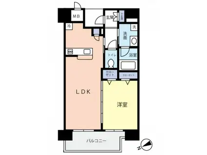 ディアメゾン新白島駅(1LDK/4階)の間取り写真
