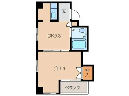 レインボー21(1DK/3階)の間取り写真